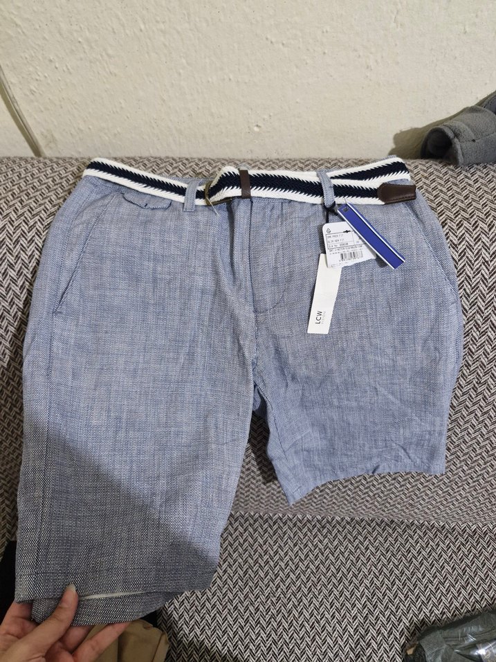 Erkek Gri Kot Kemerli Mini Şort - Görsel 2