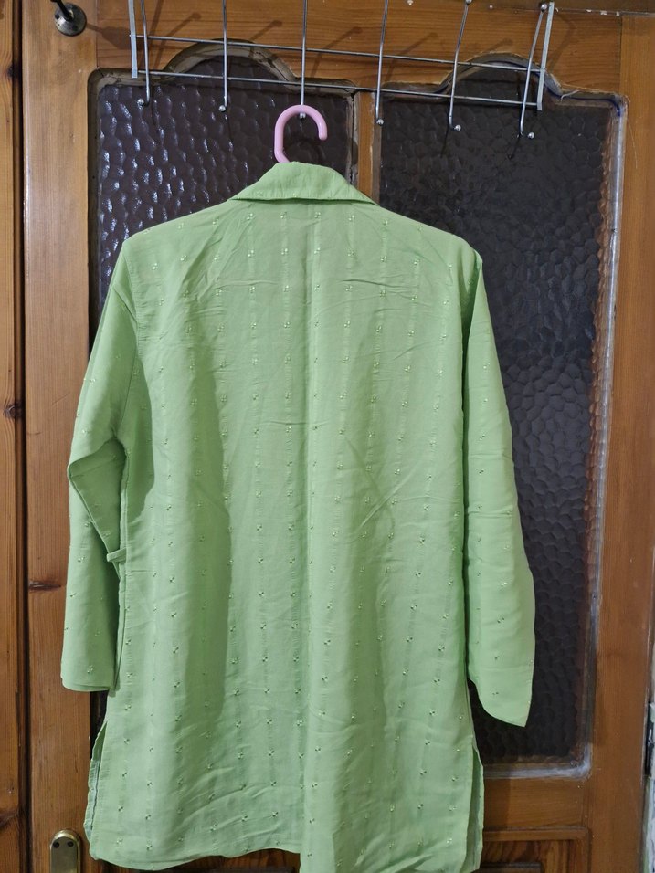 Düğmeli Yeşil Uzun Kollu Kadın Tunik - Görsel 4