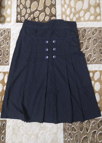 Düğmeli Lacivert Midi Etek - Görsel 4