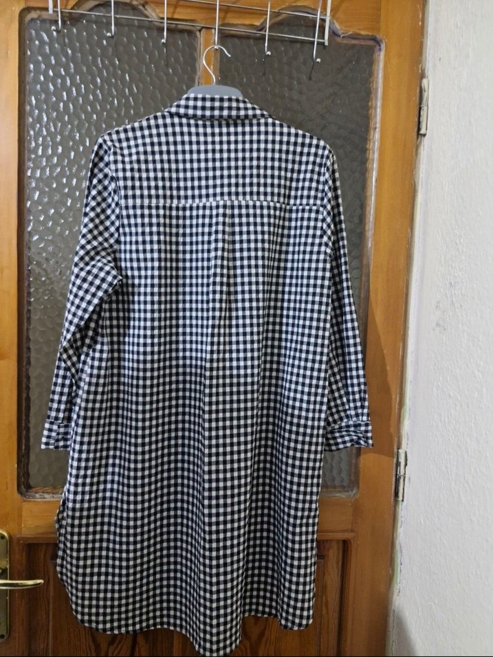 Gri Kareli Uzun Kollu gomlek tunik - Görsel 4