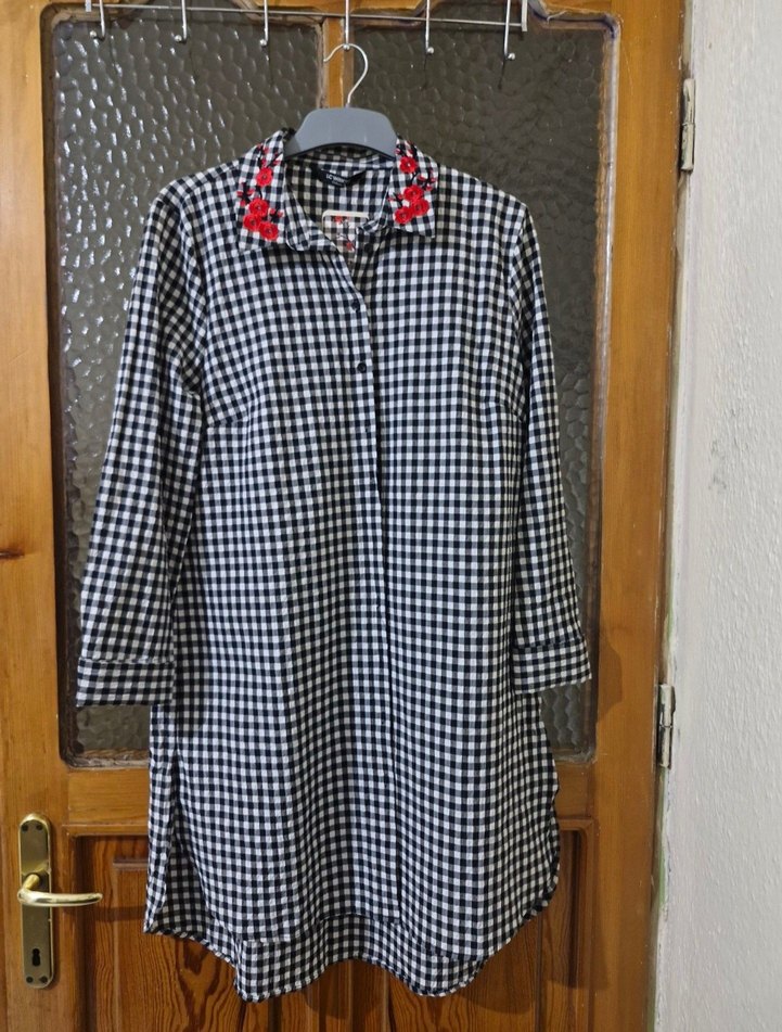 Gri Kareli Uzun Kollu gomlek tunik - Görsel 2