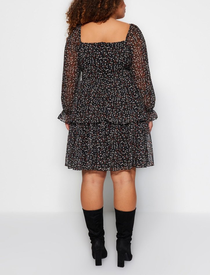 Uzun Kollu Siyah Midi Elbise - Görsel 2