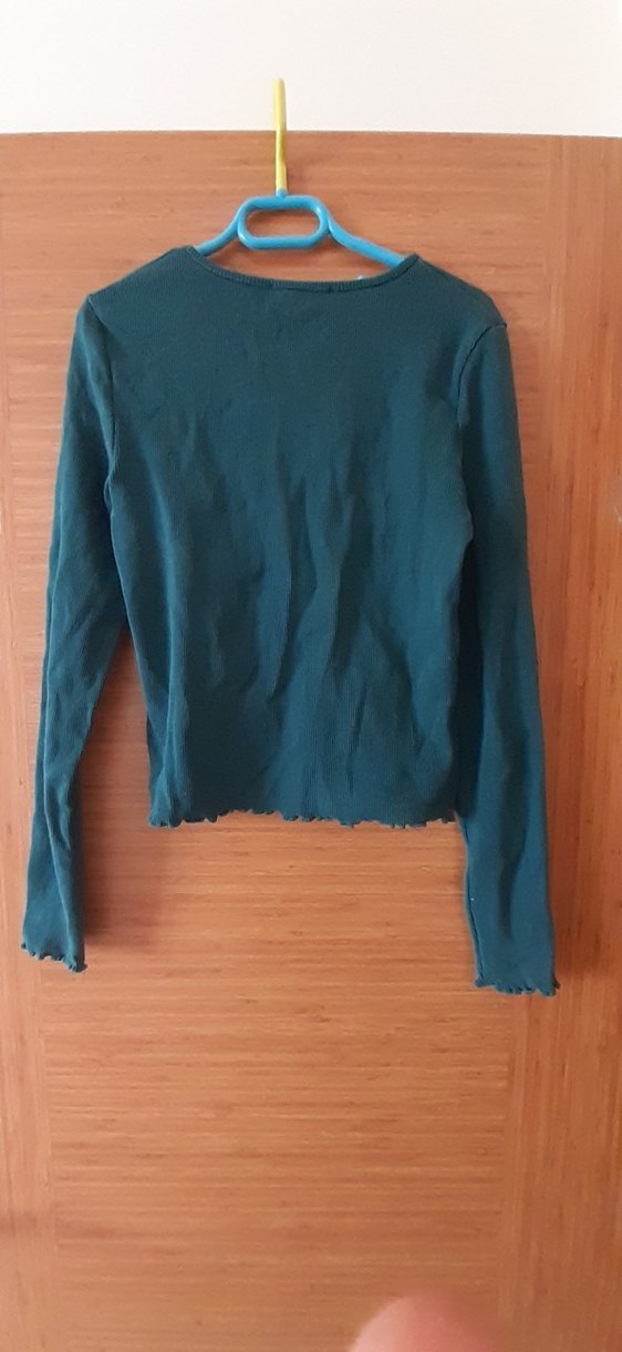 Uzun Kollu V Yaka Yeşil Bluz - Görsel 4