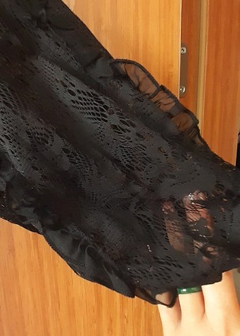 Dantel Detaylı Siyah Uzun Kollu Bluz - Görsel 5