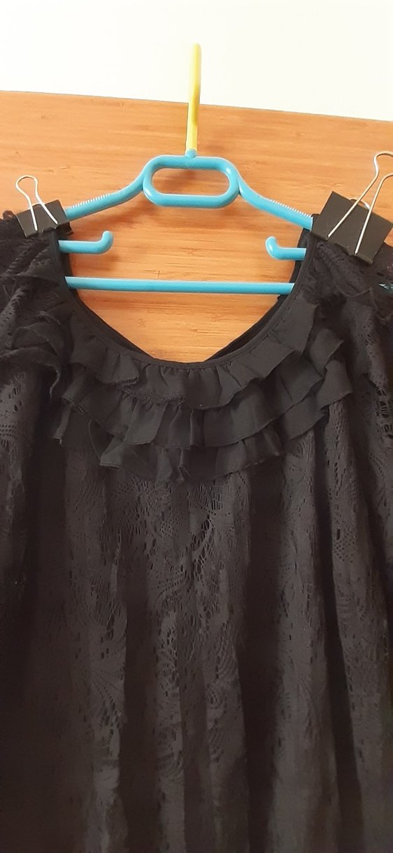 Dantel Detaylı Siyah Uzun Kollu Bluz - Görsel 2