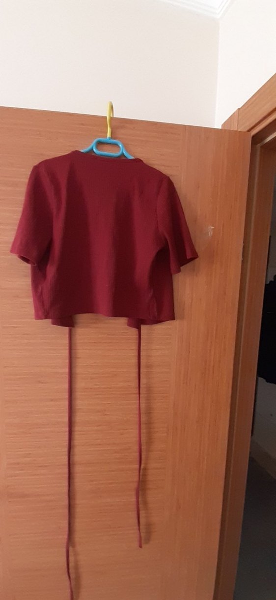 Bordo Kısa Kemerli Bluz - Görsel 4
