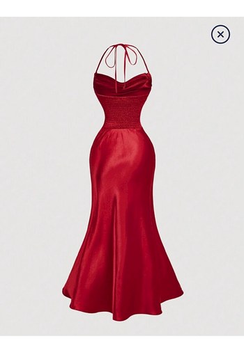 Kırmızı güllü Uzun boyundan bağlamalı Elbise - Görsel 2