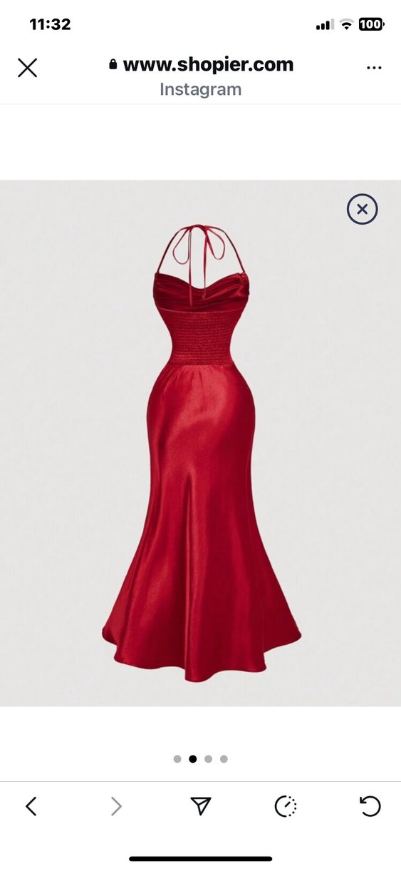 Kırmızı güllü Uzun boyundan bağlamalı Elbise - Görsel 2