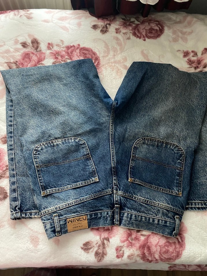 Düğmeli Gri Mavi Batik Kadın Kot Pantolon - Görsel 2