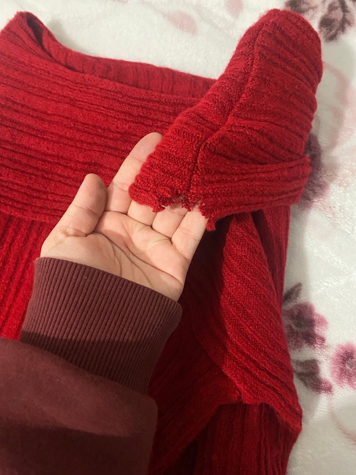 Kırmızı Kadın Triko Mini Kazak - Görsel 2