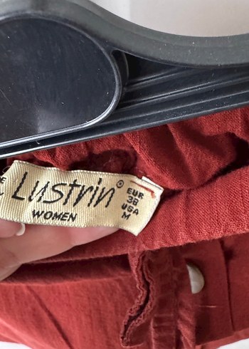 Kiremit Düğmeli Midi Keten Etek - Görsel 4