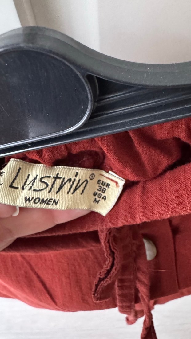 Kiremit Düğmeli Midi Keten Etek - Görsel 4