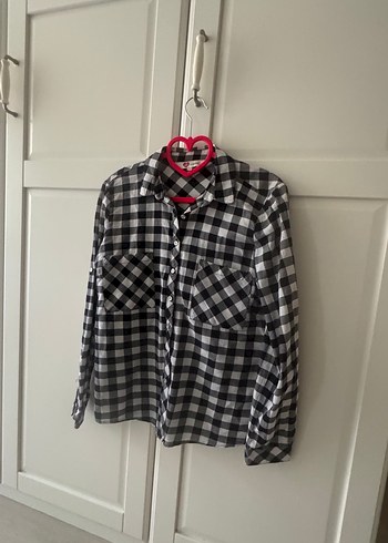 Siyah beyaz Kareli Kadın Gömlek - Görsel 2