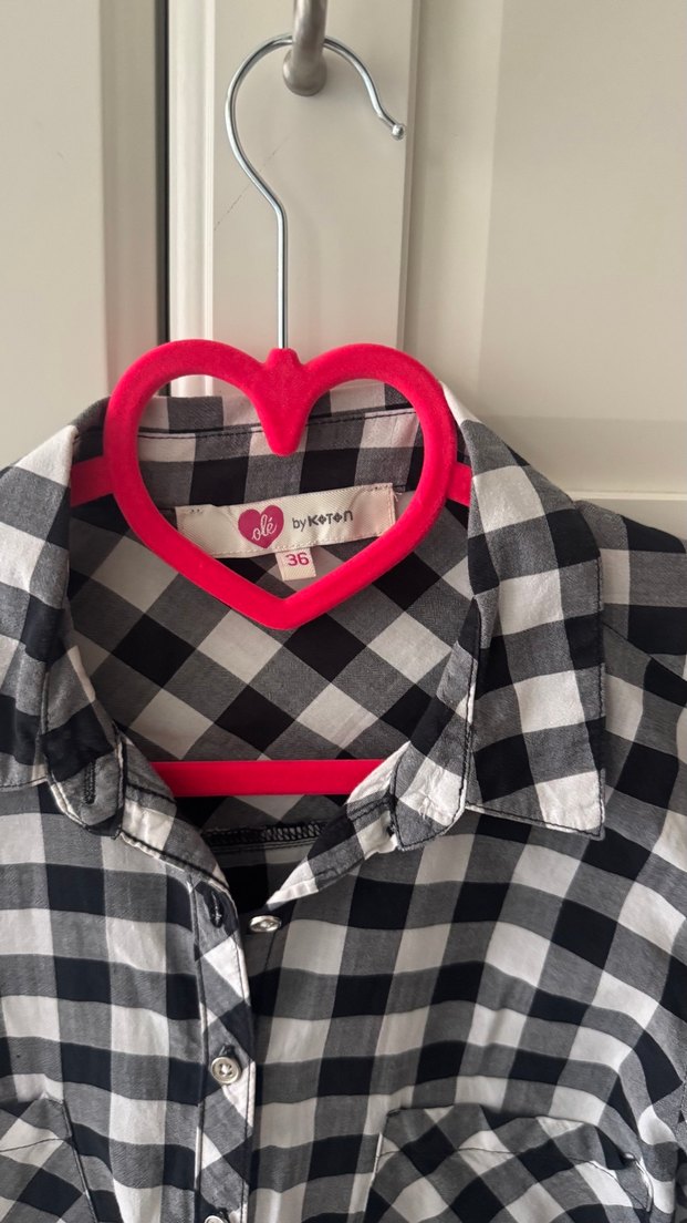 Siyah beyaz Kareli Kadın Gömlek - Görsel 3