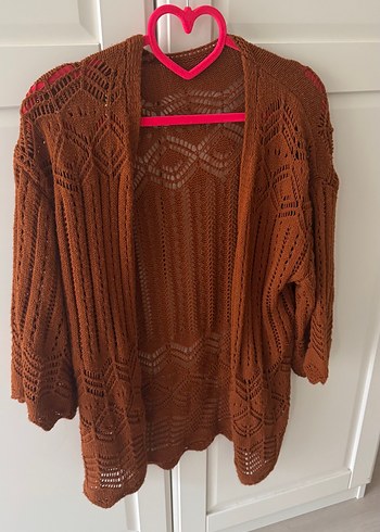 Bohem Tarzı Kahverengi Örgü Hırka - Görsel 2