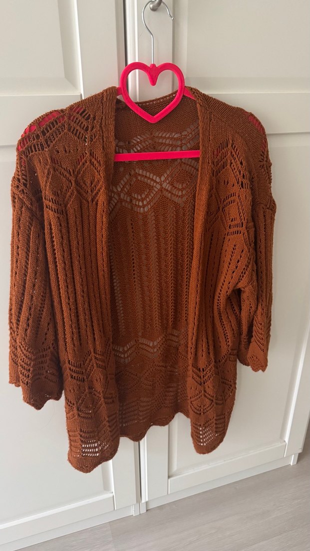 Bohem Tarzı Kahverengi Örgü Hırka - Görsel 2