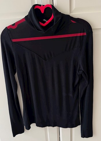 Siyah Yüksek Yakalı Uzun Kollu tüllü Bluz - Görsel 2