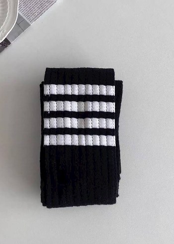 Çizgili Siyah Gri Triko Kadın Çorap - Görsel 5