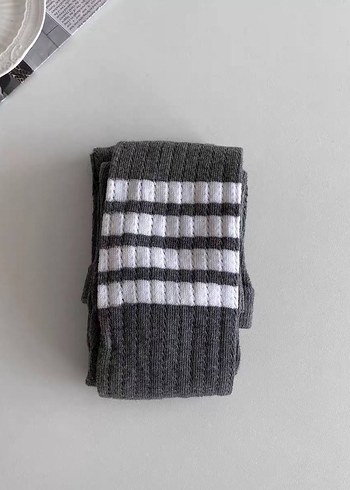 Gri Çizgili Örgü Midi Tayt - Görsel 5