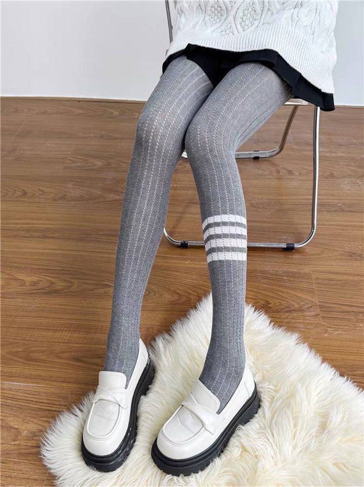 Gri Çizgili Örgü Midi Tayt - Görsel 4