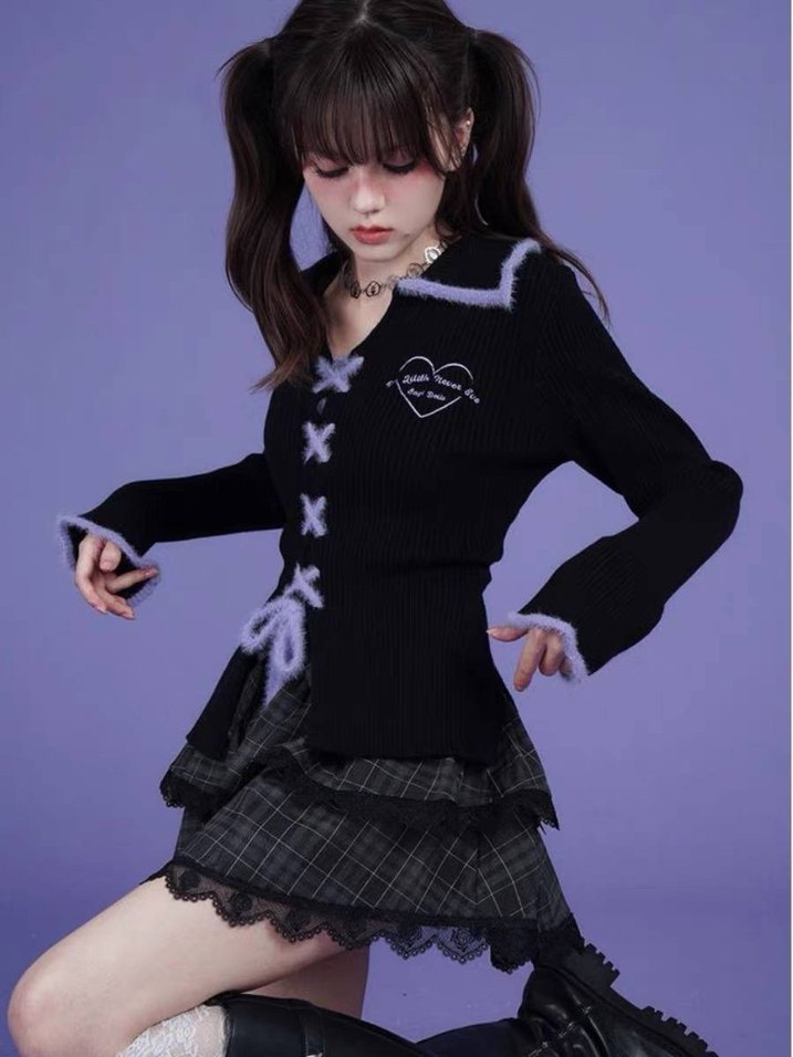 Düğmeli Siyah Gotik Kadın Hırka - Görsel 4