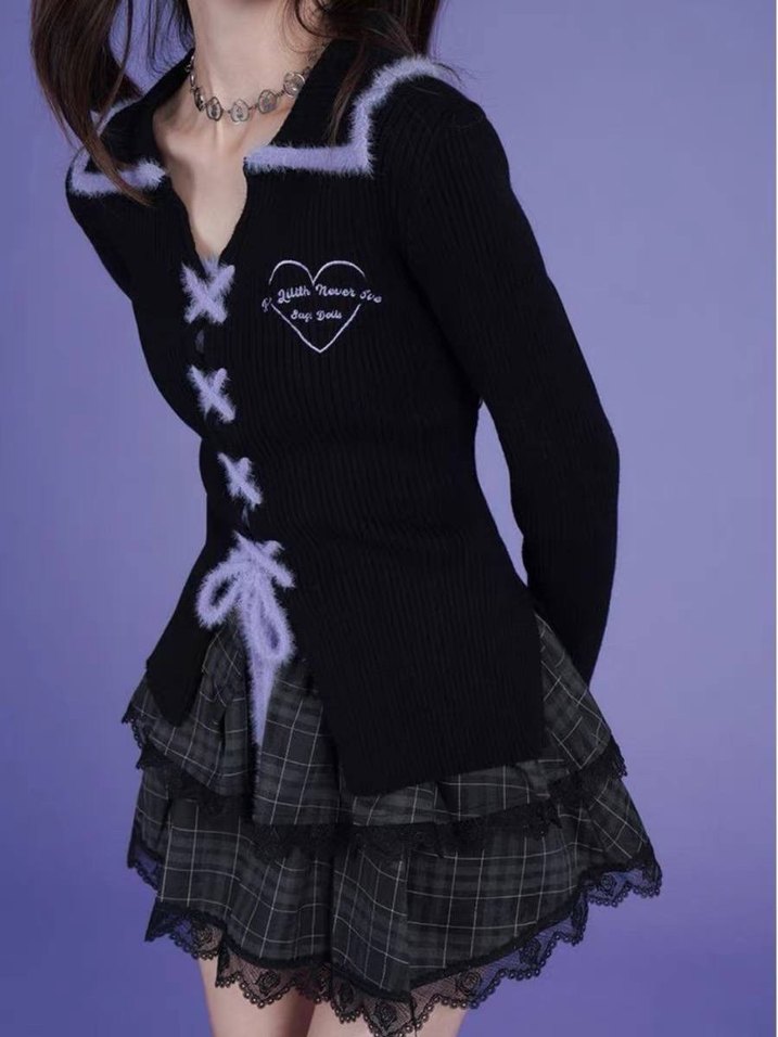 Düğmeli Siyah Gotik Kadın Hırka - Görsel 3