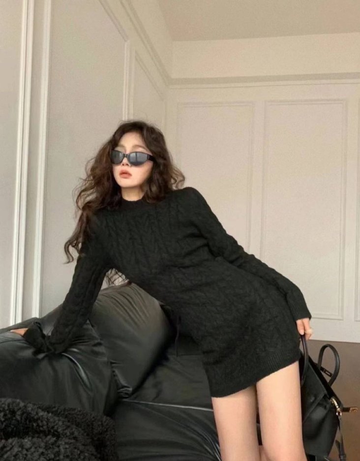 Siyah Mini triko Elbise - Görsel 2