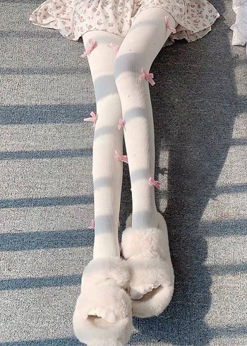 Nakışlı krem Triko Midi Tayt - Görsel 4