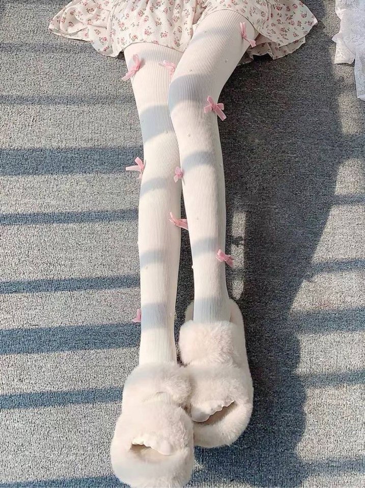 Nakışlı krem Triko Midi Tayt - Görsel 4