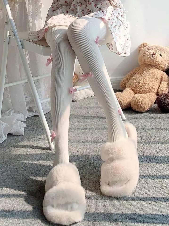 Nakışlı krem Triko Midi Tayt - Görsel 3