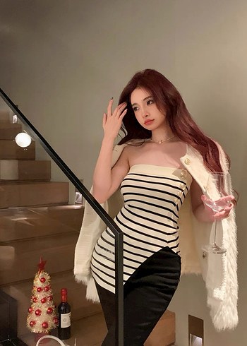 Zebra Desenli Beyaz Straplez bluz - Görsel 2