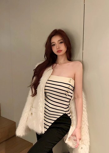 Zebra Desenli Beyaz Straplez bluz - Görsel 3