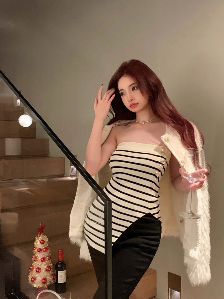 Zebra Desenli Beyaz Straplez bluz - Görsel 2