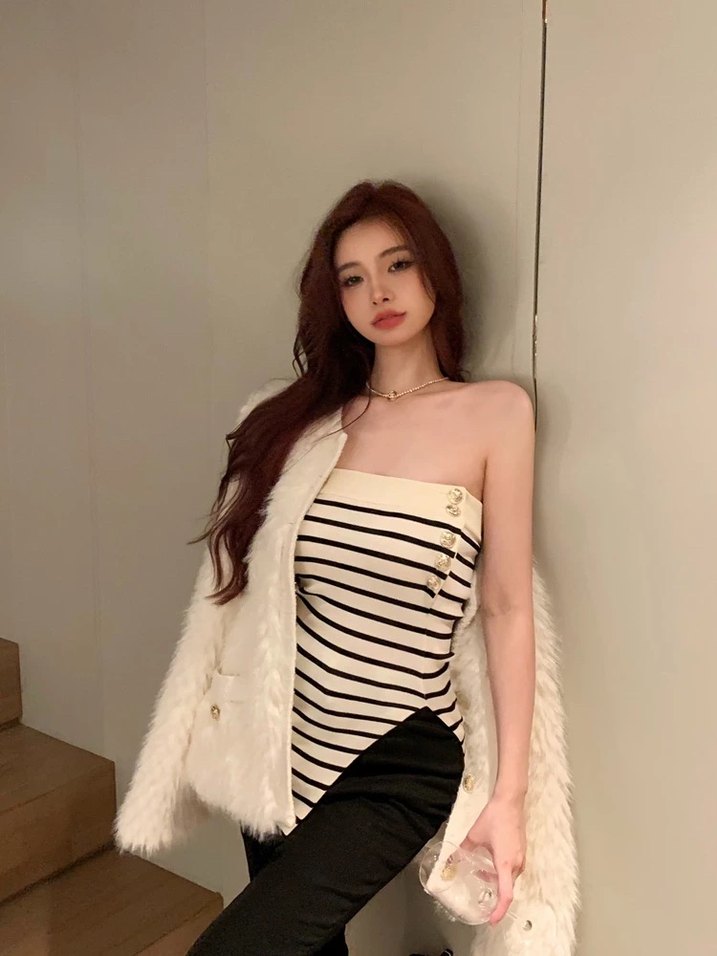 Zebra Desenli Beyaz Straplez bluz - Görsel 3