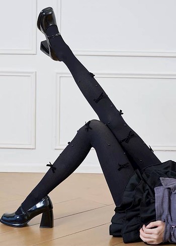 Nakışlı Pilili Siyah Gotik Tayt - Görsel 4