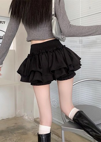 Diğer Siyah Fırfırlı Gotik Mini Etek