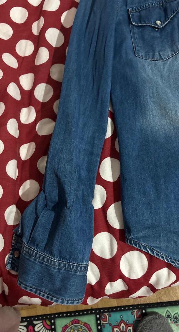 Düğmeli Mavi Denim Kadın Gömlek - Görsel 2