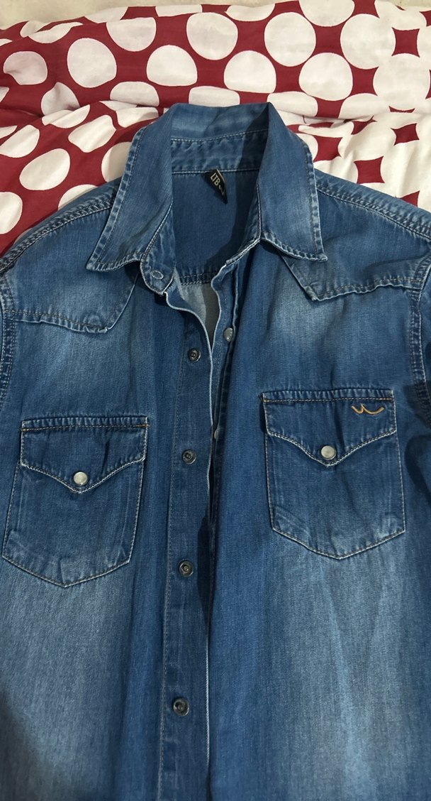 Düğmeli Mavi Denim Kadın Gömlek - Görsel 3