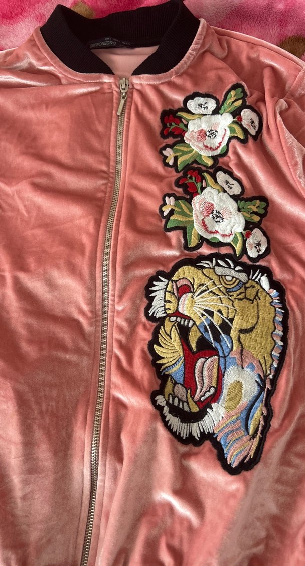 Pembemsi kadife Nakışlı Kadın Fermuarlı Ceket - Görsel 3