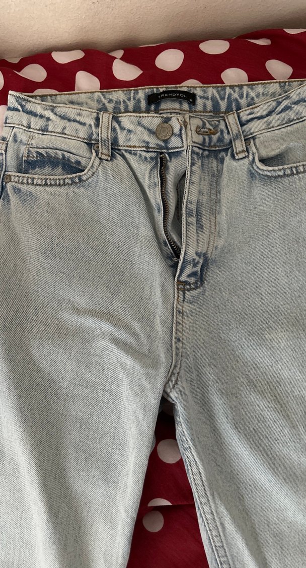 Gri Bağlama Desenli Düğmeli Midi Kot Pantolon - Görsel 3