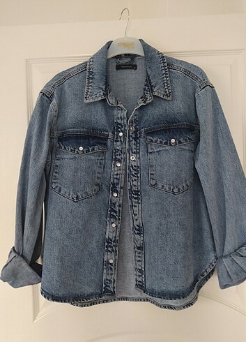 Denim gömlek mavi yıkamalı kot gömlek oversize