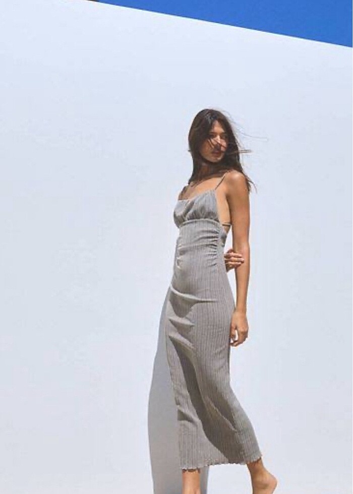 Pull&bear sırtı dekolte rustik elbise - Görsel 2