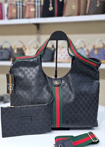 Gucci Siyah Monogramli Sik Canta Seti