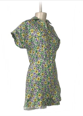 Çiçek Desenli Düğmeli Midi Elbise - Görsel 2