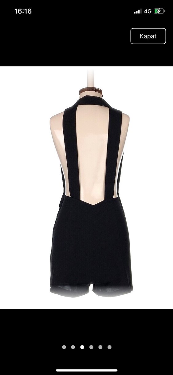 Düğmeli Siyah Midi Kadın tulum - Görsel 3