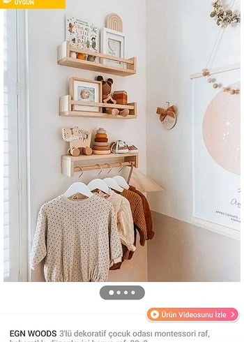 EGN WOODS 3'lü Montessori Çocuk Odası Rafı