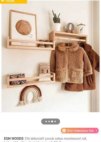 EGN WOODS 3'lü Montessori Çocuk Odası Rafı - Görsel 2