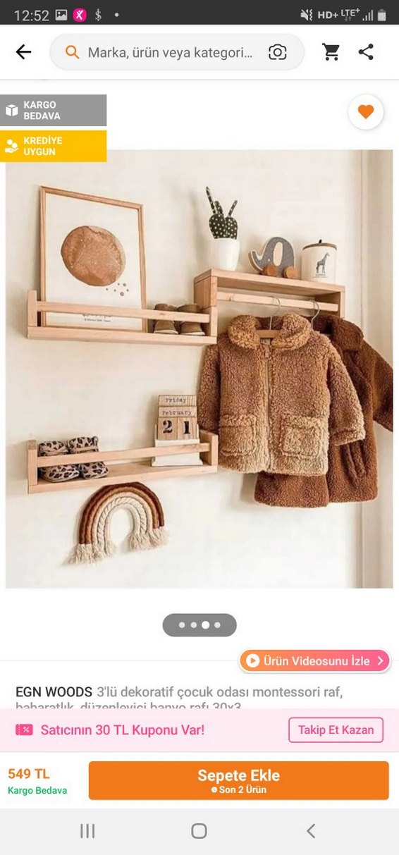 EGN WOODS 3'lü Montessori Çocuk Odası Rafı - Görsel 2