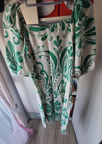 Yeşil Bohem Desenli Midi Elbise - Görsel 4