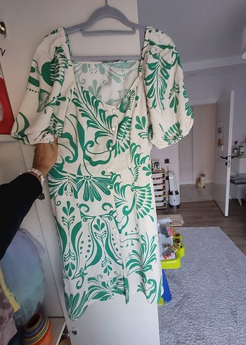 Yeşil Bohem Desenli Midi Elbise - Görsel 3